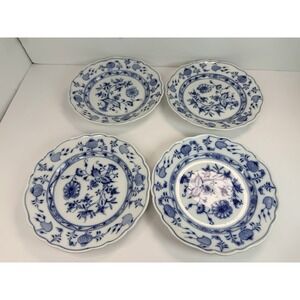 Antique Carl Teichert Meissen Blue Onion 8 1/4" Salad Plate Set Of 4 Oval Mark
